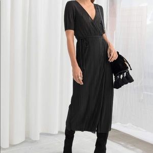 & other stories pleated midi wrap dress